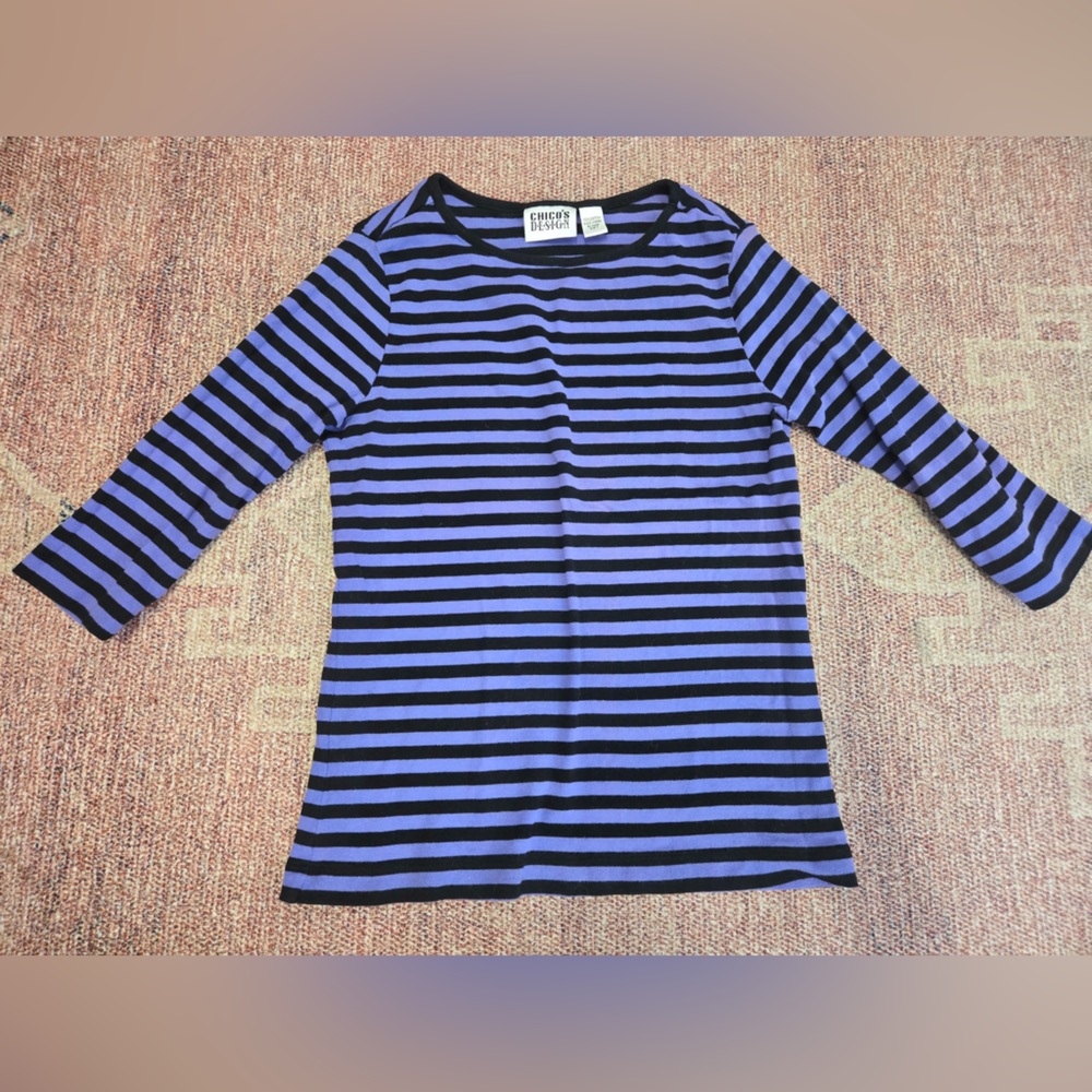 Vintage Chicos design cotton 3/4 sleeve striped tee size 1 / medium